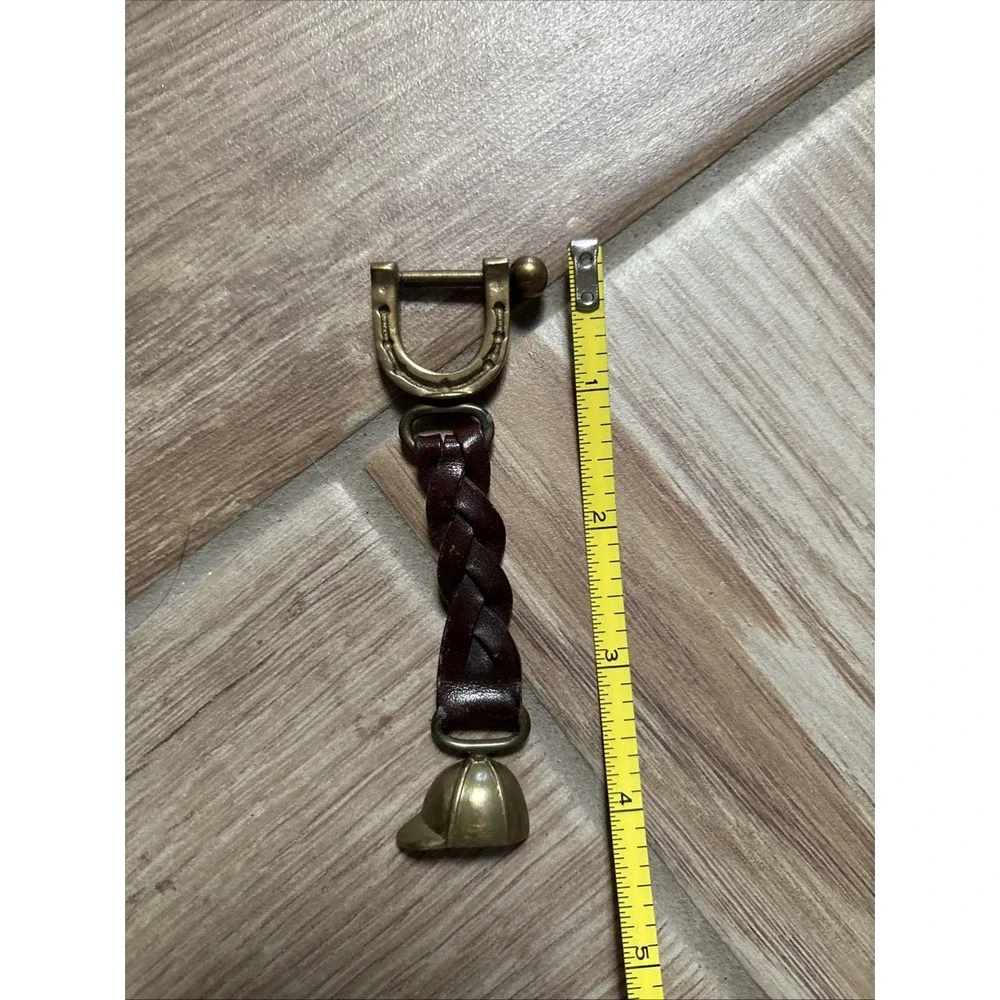Brass Stirrup Riding Helmet Key‎ ring Braided Lariat Keychain Leather Horse POLO